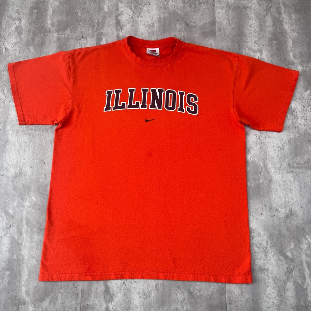 Vintage Nike Illinois Fighting Illini T Shirt Mens L Orange Center Swoosh NCAA